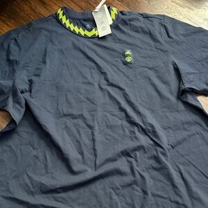 Adidas Men's Navy and Neon Green Shirt